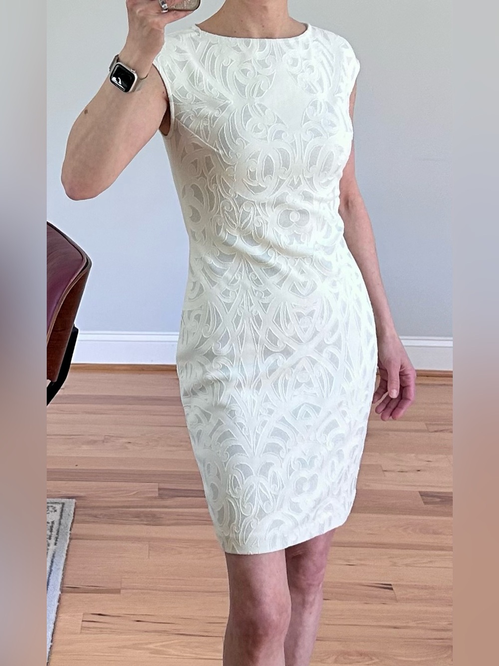 Julia Jordan Silver & Ivory Damask Print Dress